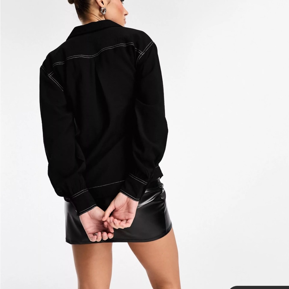 ASOS Y.A.S Contrast Stitch Wrap Shirt In Black - Picture 4 of 8